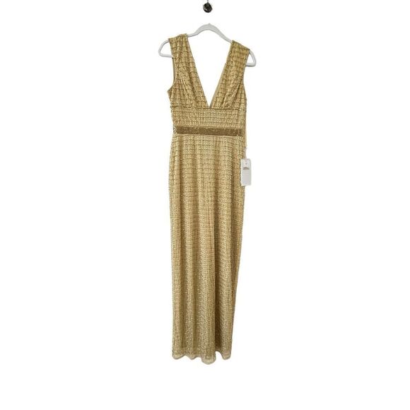 Mac Dugal Beaded V Neck Lined Column Empire Waist Gown Gold Women's Size 4 5625 - Picture 4 of 11